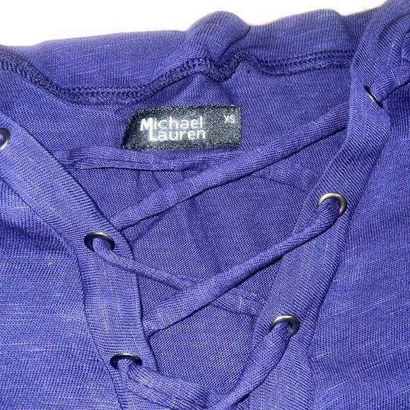 Michael Lauren Blue Vasquez Oversized Lace Front Pullover Blouse - Picture 3 of 4